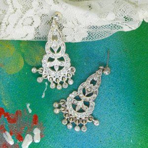 Bridgerton glam sparkly chandelier earrings lux silvery drop and dangle pierced